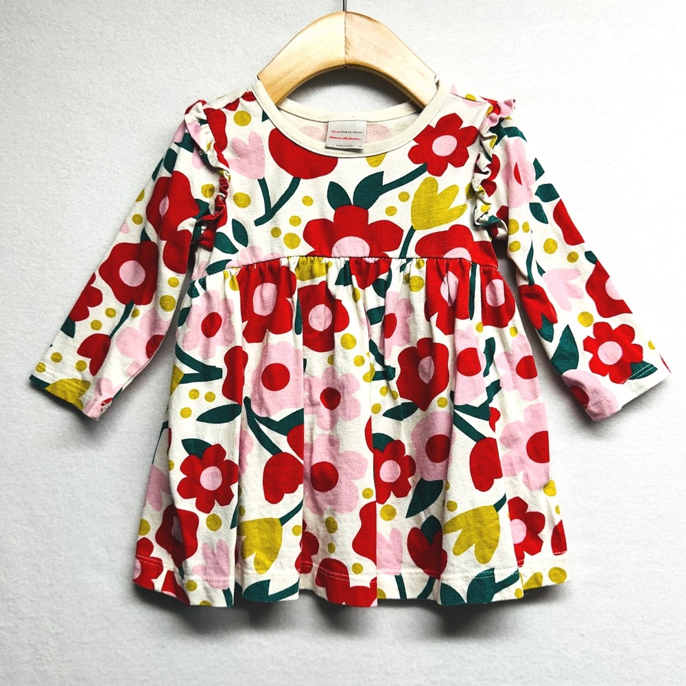 Hanna Andersson Floral Dress Girls 12-18M Multicolor Ruffle Long Sleeve